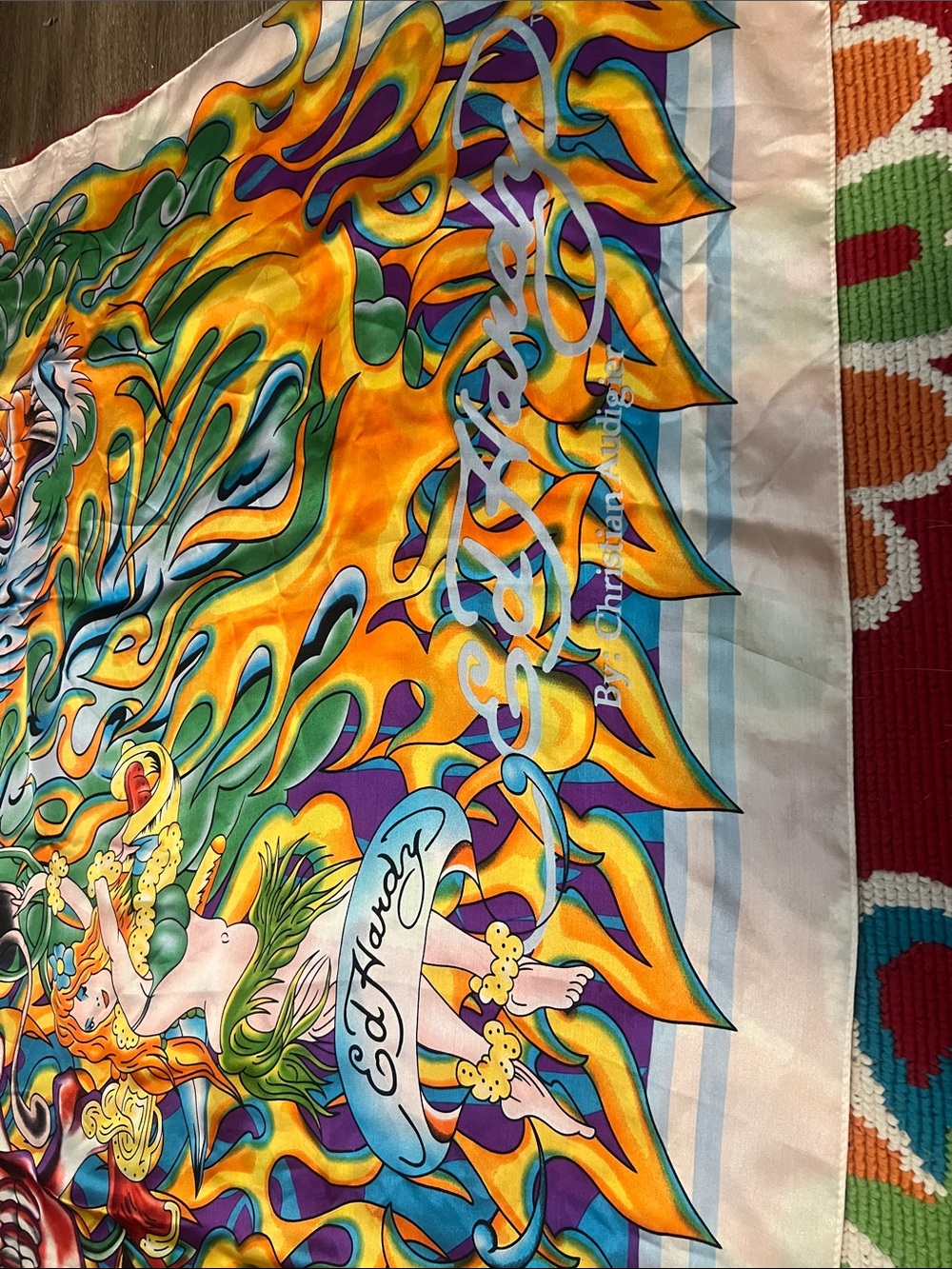 Ed Hardy Vibrant Flame & Tiger Multicolor Wall Tapestry - Picture 7 of 7